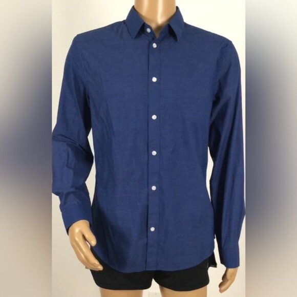 👛 (ANY 2/$20) H&M Blue Long Sleeved Shirt Slim FIt, Large - Picture 1 of 3